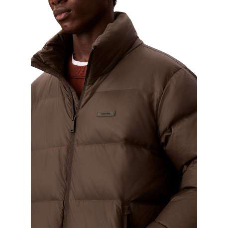 Doudoune kaki unie coupe ajustée col montant avec fermeture zippée - Image 5