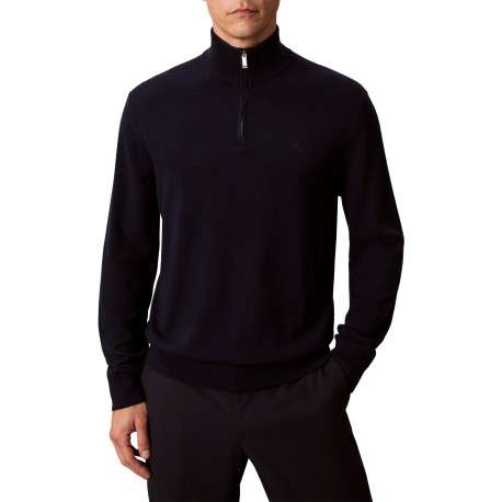 Pull en laine marine uni avec une coupe droite et un col camionneur - Image 2