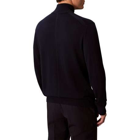 Pull en laine marine uni avec une coupe droite et un col camionneur - Image 3