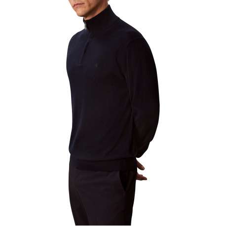 Pull en laine marine uni avec une coupe droite et un col camionneur - Image 4