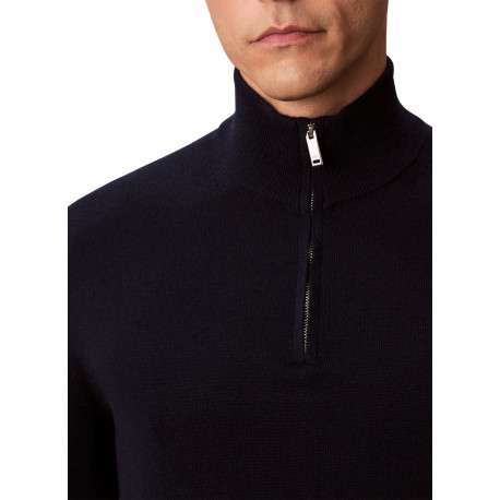 Pull en laine marine uni avec une coupe droite et un col camionneur - Image 5