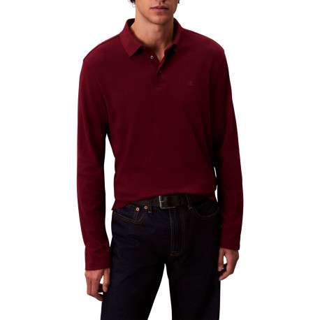 Polo en coton bordeaux uni coupe ajustée et un col à revers boutonné - Image 2