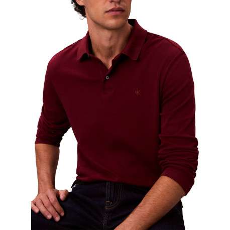 Polo en coton bordeaux uni coupe ajustée et un col à revers boutonné - Image 3