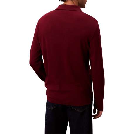Polo en coton bordeaux uni coupe ajustée et un col à revers boutonné - Image 4