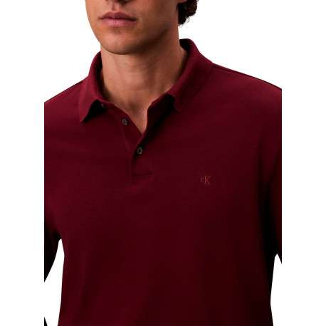 Polo en coton bordeaux uni coupe ajustée et un col à revers boutonné - Image 5