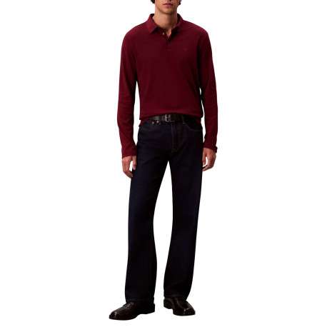Polo en coton bordeaux uni coupe ajustée et un col à revers boutonné - Image 6