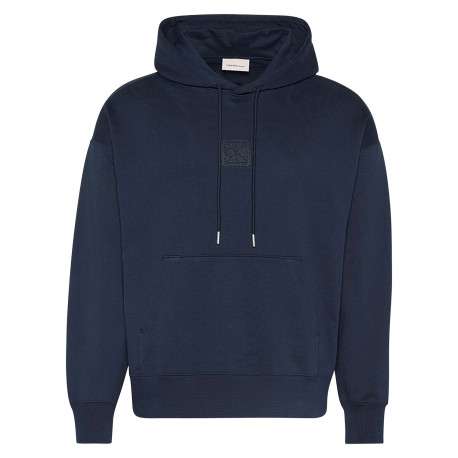 Sweat en coton mélangé marine uni coupe ajustée col à capuche