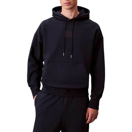 Sweat en coton mélangé marine uni coupe ajustée col à capuche - Image 2