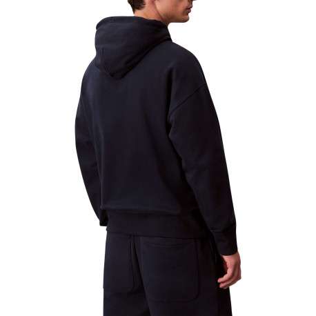 Sweat en coton mélangé marine uni coupe ajustée col à capuche - Image 3
