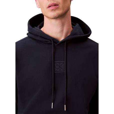 Sweat en coton mélangé marine uni coupe ajustée col à capuche - Image 4