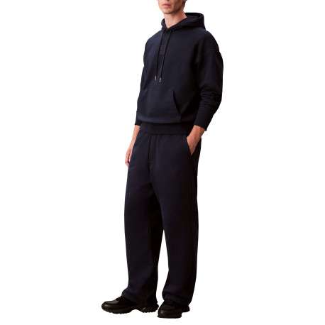 Sweat en coton mélangé marine uni coupe ajustée col à capuche - Image 6