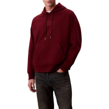 Sweat en coton mélangé bordeaux uni coupe ajustée col à capuche - Image 2