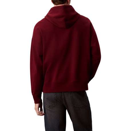 Sweat en coton mélangé bordeaux uni coupe ajustée col à capuche - Image 3