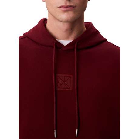 Sweat en coton mélangé bordeaux uni coupe ajustée col à capuche - Image 4