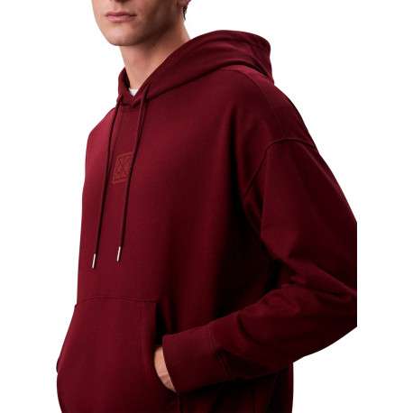 Sweat en coton mélangé bordeaux uni coupe ajustée col à capuche - Image 5