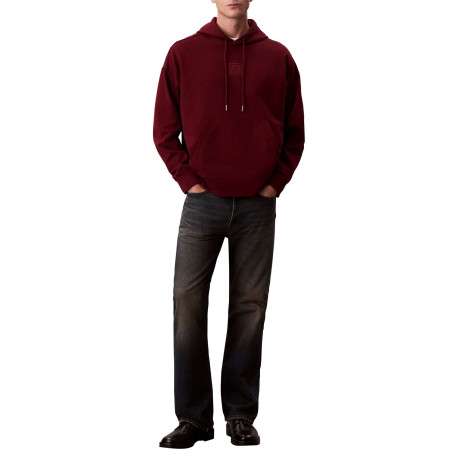Sweat en coton mélangé bordeaux uni coupe ajustée col à capuche - Image 6