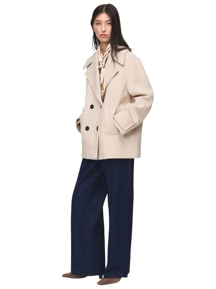 Manteau En Laine Beige Clair Mango - Taille S, Occasion Très Bon état