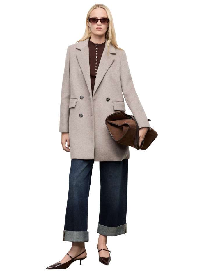 Manteau En Laine Mango Beige Clair - Taille S - Occasion Très Bon État - Veste D'Automne/Hiver