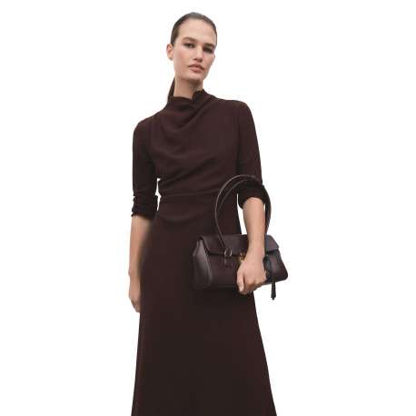 Robe longue marron pourvue d'un col montant et de manches longues - Image 2