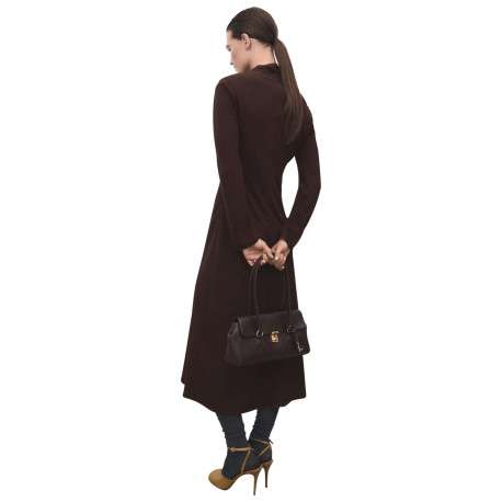 Robe longue marron pourvue d'un col montant et de manches longues - Image 3