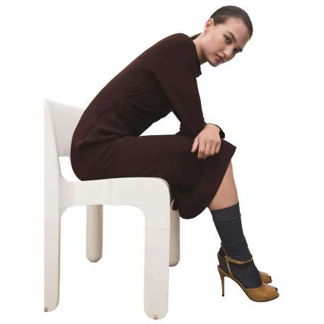 Robe longue marron pourvue d'un col montant et de manches longues - Image 4