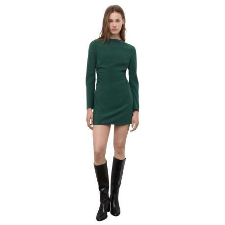 Robe courte verte coupe droite pourvue d'un col bateau et de manches longues - Image 2