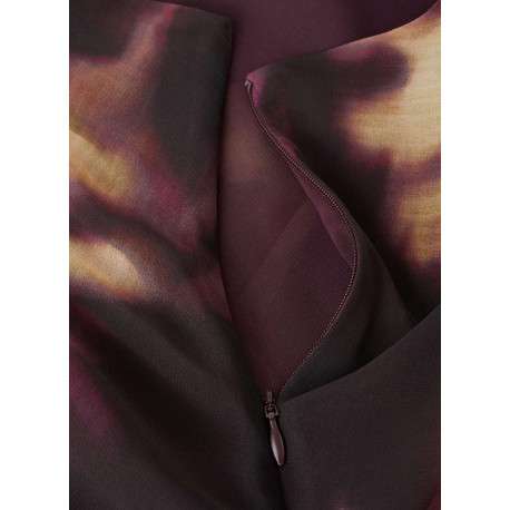 Robe longue multicolore en tulle à col rond ornée d'un motif floral abstrait - Image 2