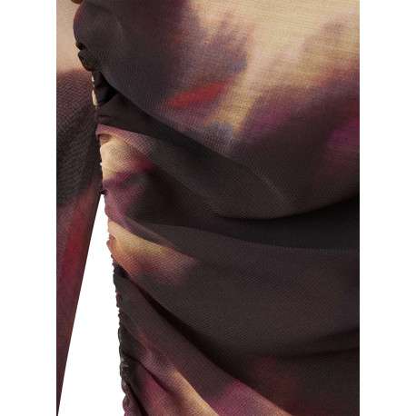 Robe longue multicolore en tulle à col rond ornée d'un motif floral abstrait - Image 3
