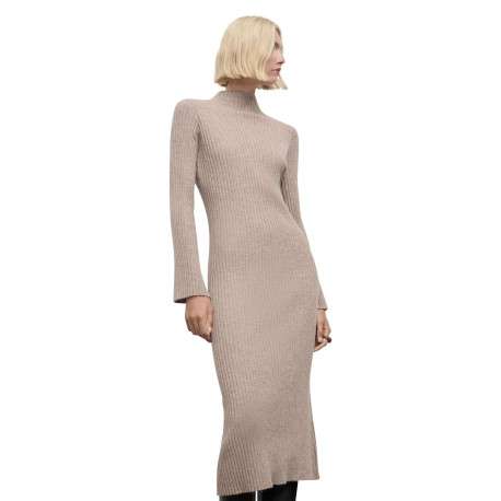 Robe longue beige pourvue d'un col montant et de manches longues - Image 2