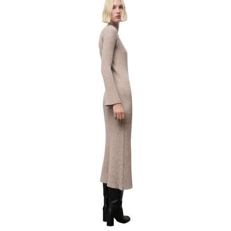 Robe longue beige pourvue d'un col montant et de manches longues - Image 3