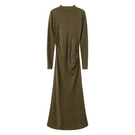 Robe longue kaki pourvue d'un col montant et de manches longues