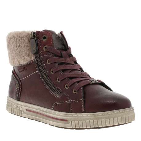 Tennis bordeaux à talon plat avec des lacets et un zip latéral - Image 3
