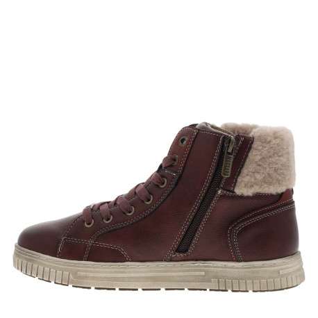 Tennis bordeaux à talon plat avec des lacets et un zip latéral