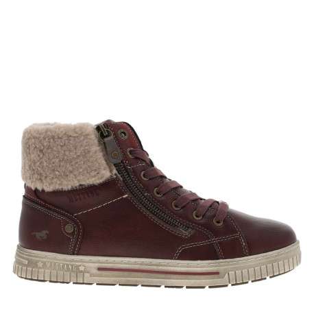 Tennis bordeaux à talon plat avec des lacets et un zip latéral - Image 2