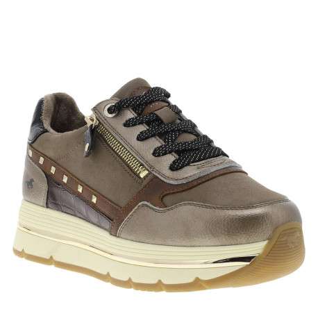 Baskets taupe à semelle à talon plateau avec des lacets et un zip latéral - Image 3