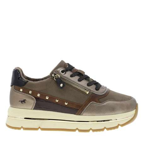 Baskets taupe à semelle à talon plateau avec des lacets et un zip latéral - Image 2