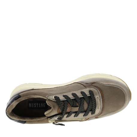 Baskets taupe à semelle à talon plateau avec des lacets et un zip latéral - Image 4