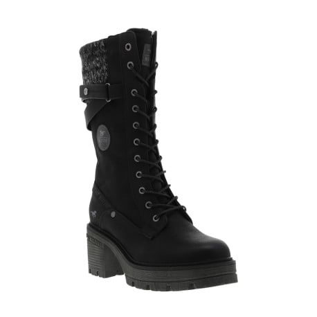Bottes noires à talon décroché moyen avec un zip et des lacets ronds - Image 4