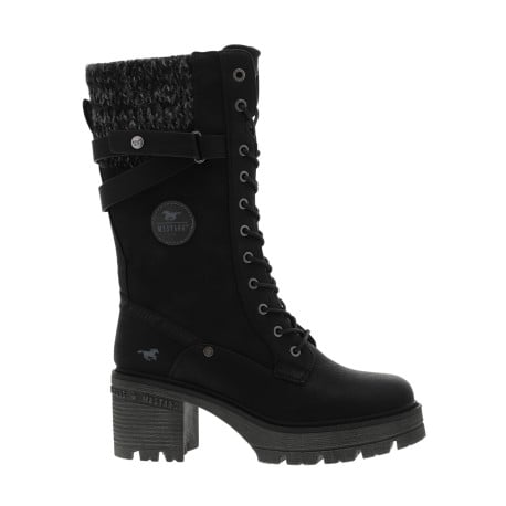 Bottes noires à talon décroché moyen avec un zip et des lacets ronds