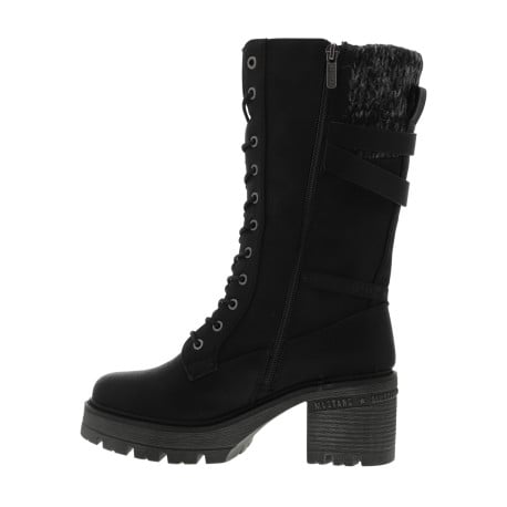 Bottes noires à talon décroché moyen avec un zip et des lacets ronds - Image 3