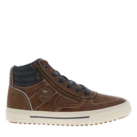 Sneakers brunes à talon plat avec des lacets et un zip latéral - Image 2