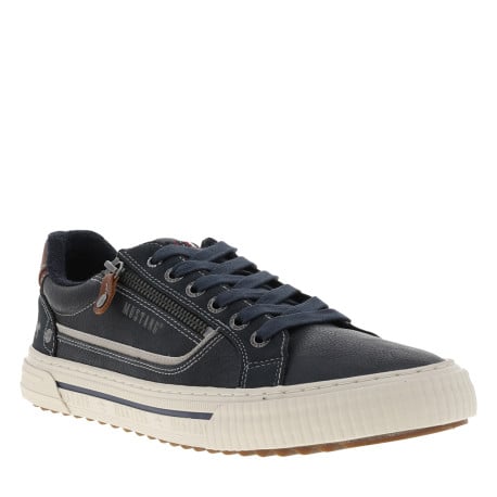 Tennis bleu marine à talon plat avec des lacets et un zip latéral - Image 4