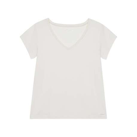 Tee-shirt blanc uni avec une coupe droite, un col v et à manches courtes