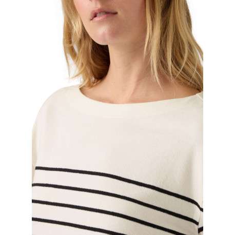T-shirt en coton écru coupe droite pourvu d'un motif à rayures - Image 3