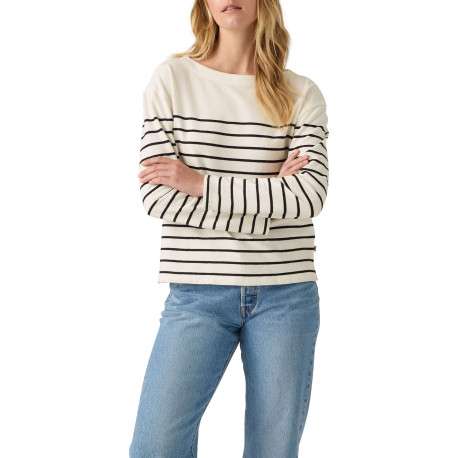 T-shirt en coton écru coupe droite pourvu d'un motif à rayures - Image 4