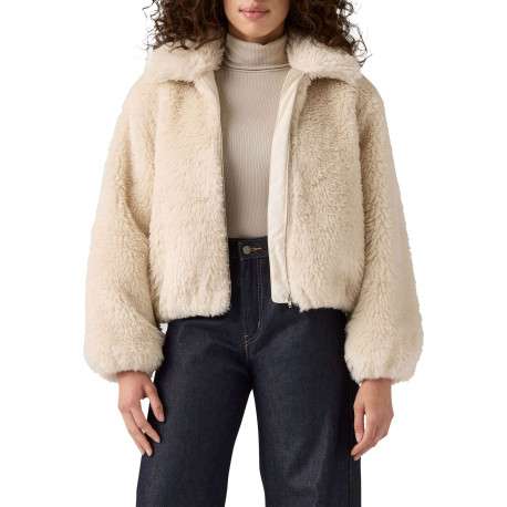 Blouson écru en maille sherpa à coupe coupe droite avec un col à rabats - Image 2
