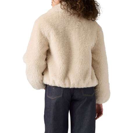 Blouson écru en maille sherpa à coupe coupe droite avec un col à rabats - Image 3