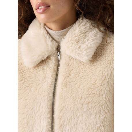 Blouson écru en maille sherpa à coupe coupe droite avec un col à rabats - Image 4