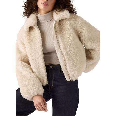 Blouson écru en maille sherpa à coupe coupe droite avec un col à rabats - Image 5