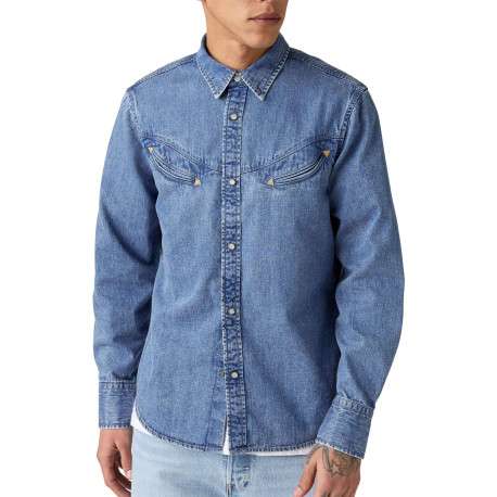 Chemise en coton bleue unie coupe regular pourvue d'un col à rabats - Image 2